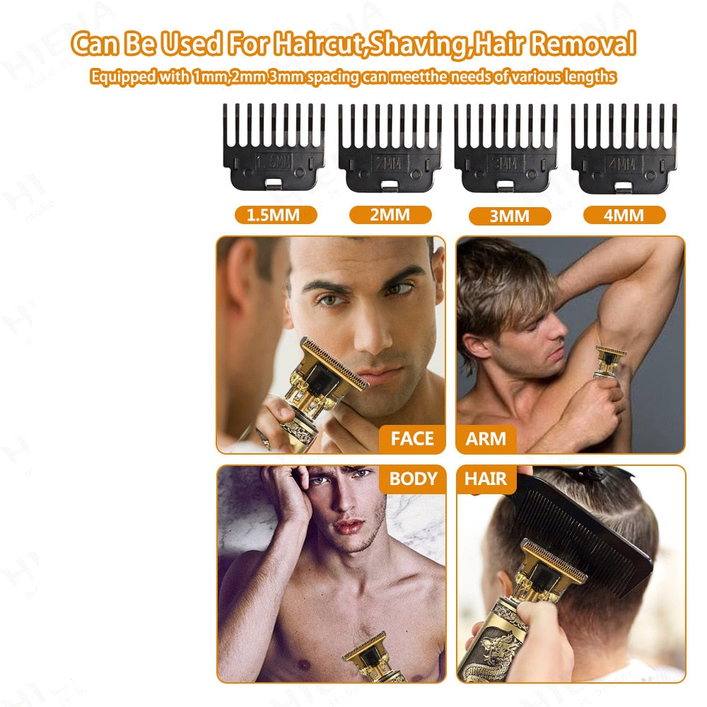 USB Electric Hair Clipper Trimmer All In One Gold Light Head  Rechargeable Hair Clipper Oil Head Hair Carving Mark Razor